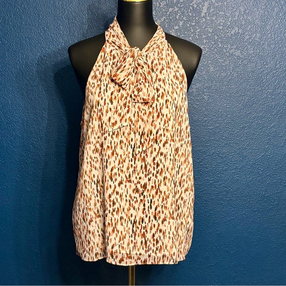 Calvin Klein Tops - Calvin Klein Multicolor Chiffon sleeveless halter cut pussybow top, pattern